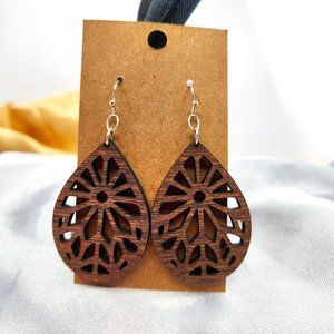 Handmade baltic birch wood earrings, New, Stained, Laser cut.